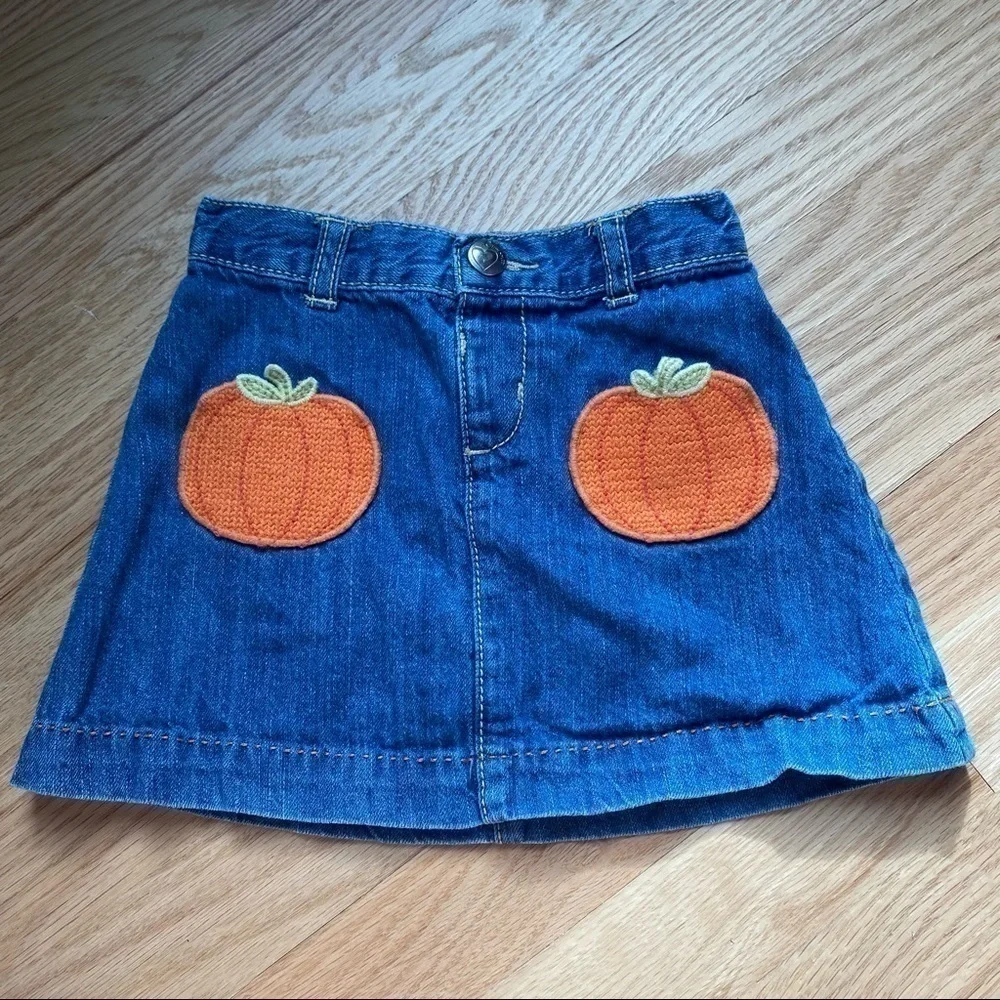 Gymboree Pumpkin Jean Skirt 3T Denim Halloween Pumpkin Patch Fall Thanksgiving